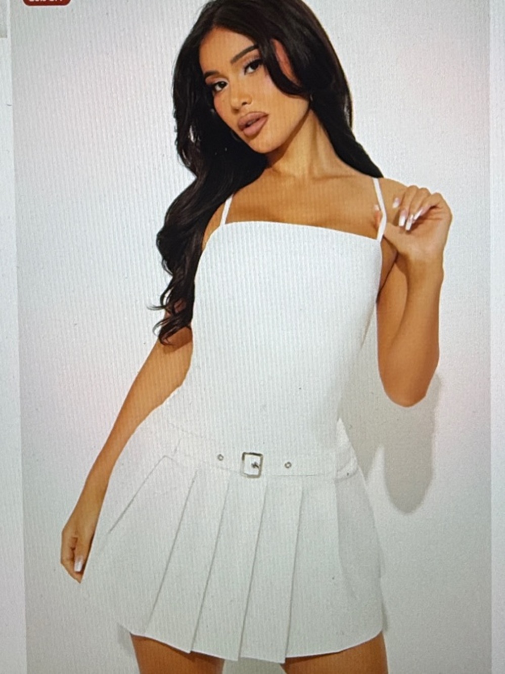 Off-White Pleated Mini Dress with Belt
